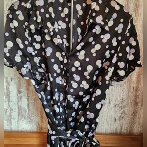 Lane Bryant Polka Dot Blouse With Matching Belt Tie Satin Purple Black Gray